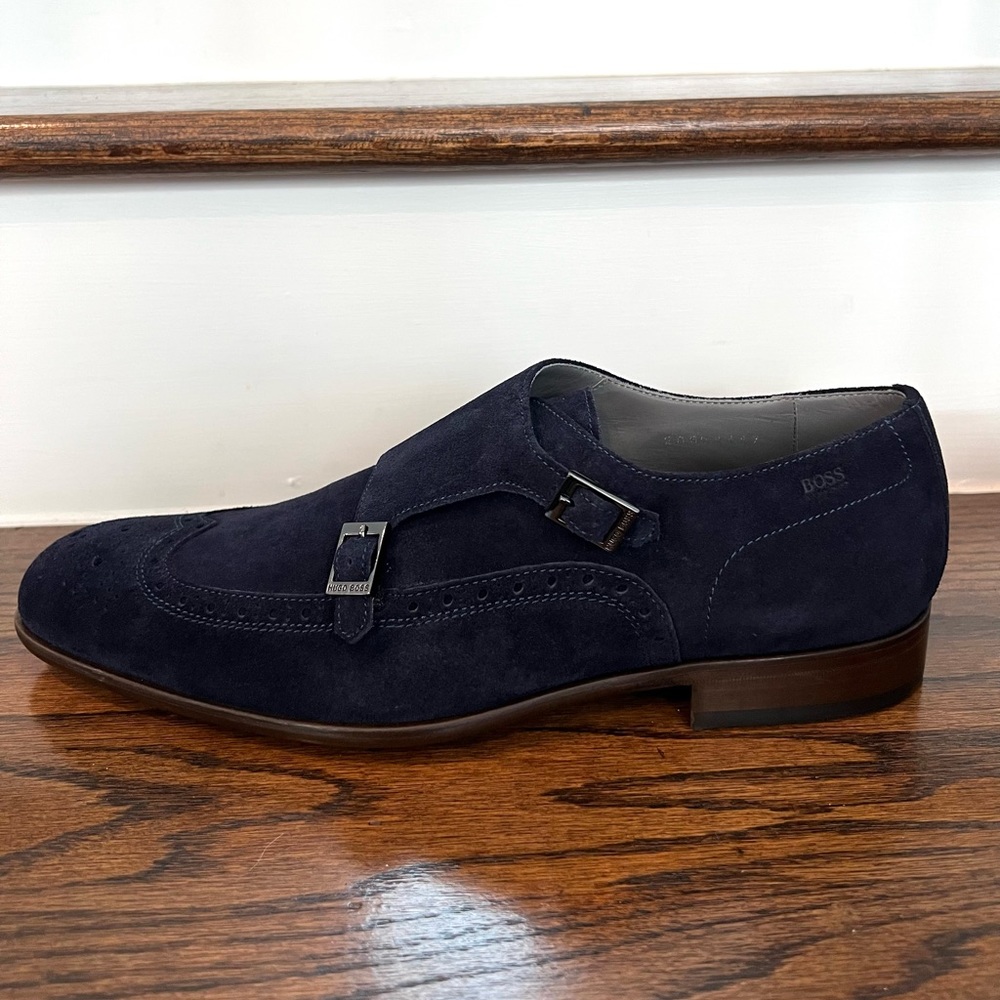 Hugo boss velvet double monk strap dress shoes